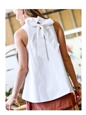 Mazik White Sleeveless Top with Back Bow
